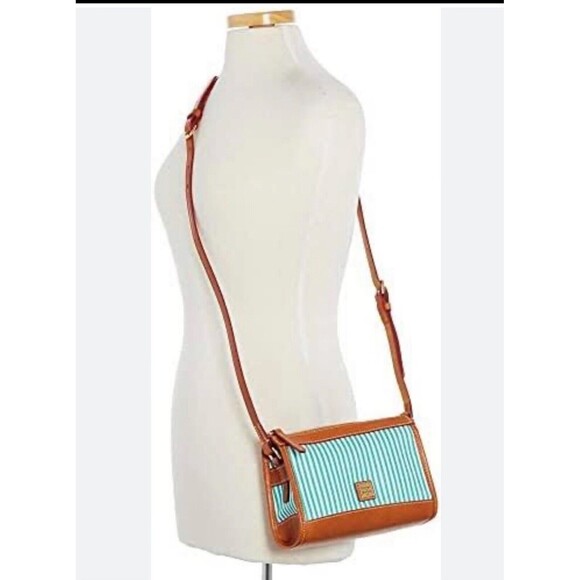 Dooney & Bourke Shoulder Bag Women Preppy Green Stripe Leather Zip Crossbody New